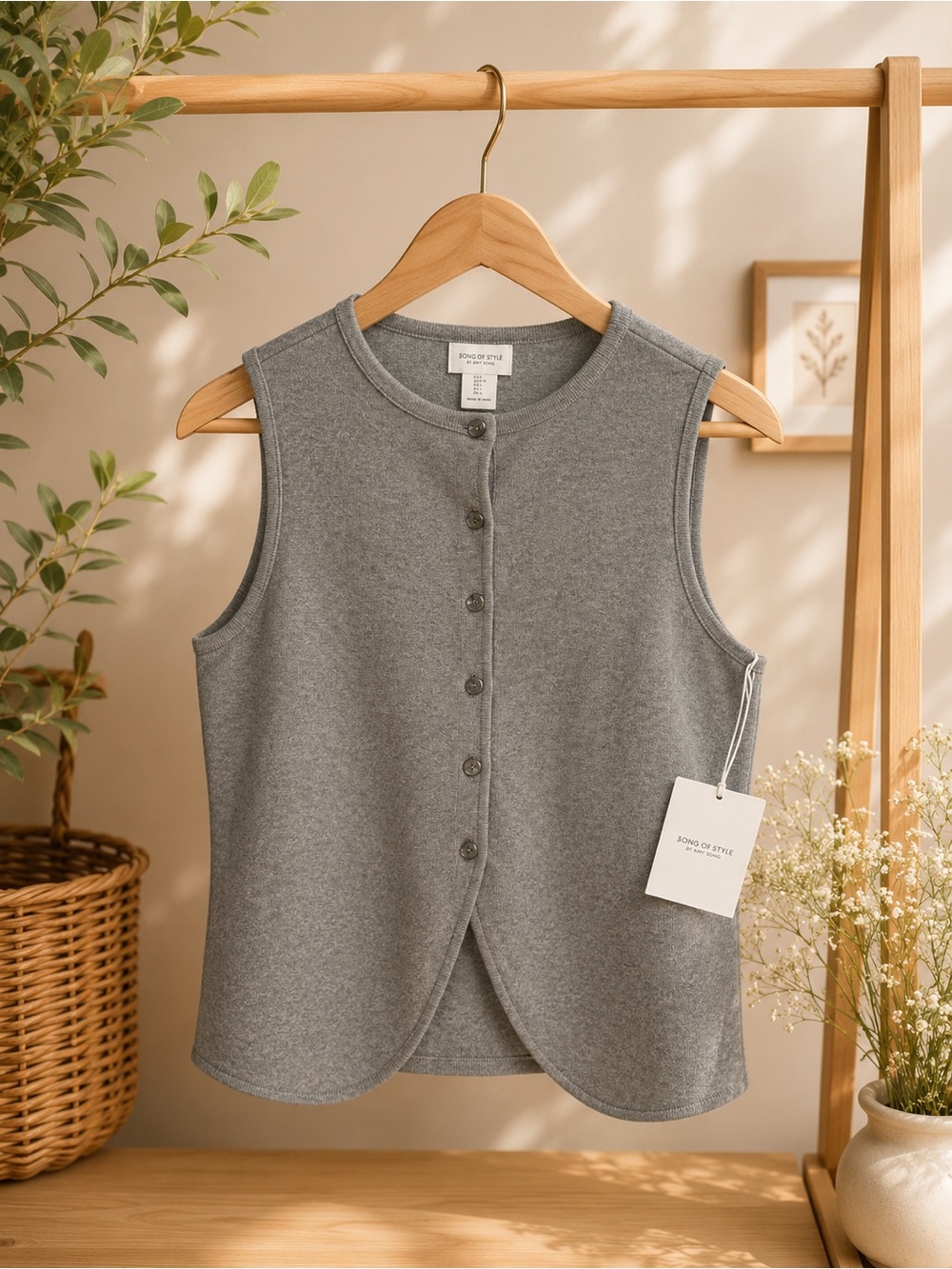 Song of Style Gray Button-Front Sleeveless Top